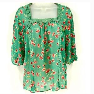 LAUREN CONRAD Sheer Boho Style Blouse Top 0023